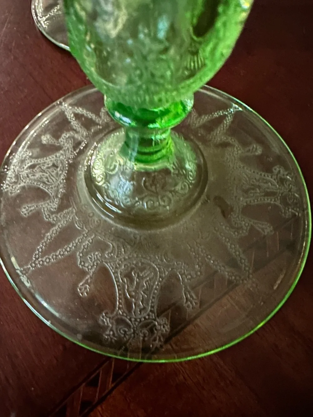 HOCKING GLASS CO. CAMEO or BALLERINA GREEN RARE PAIR 3